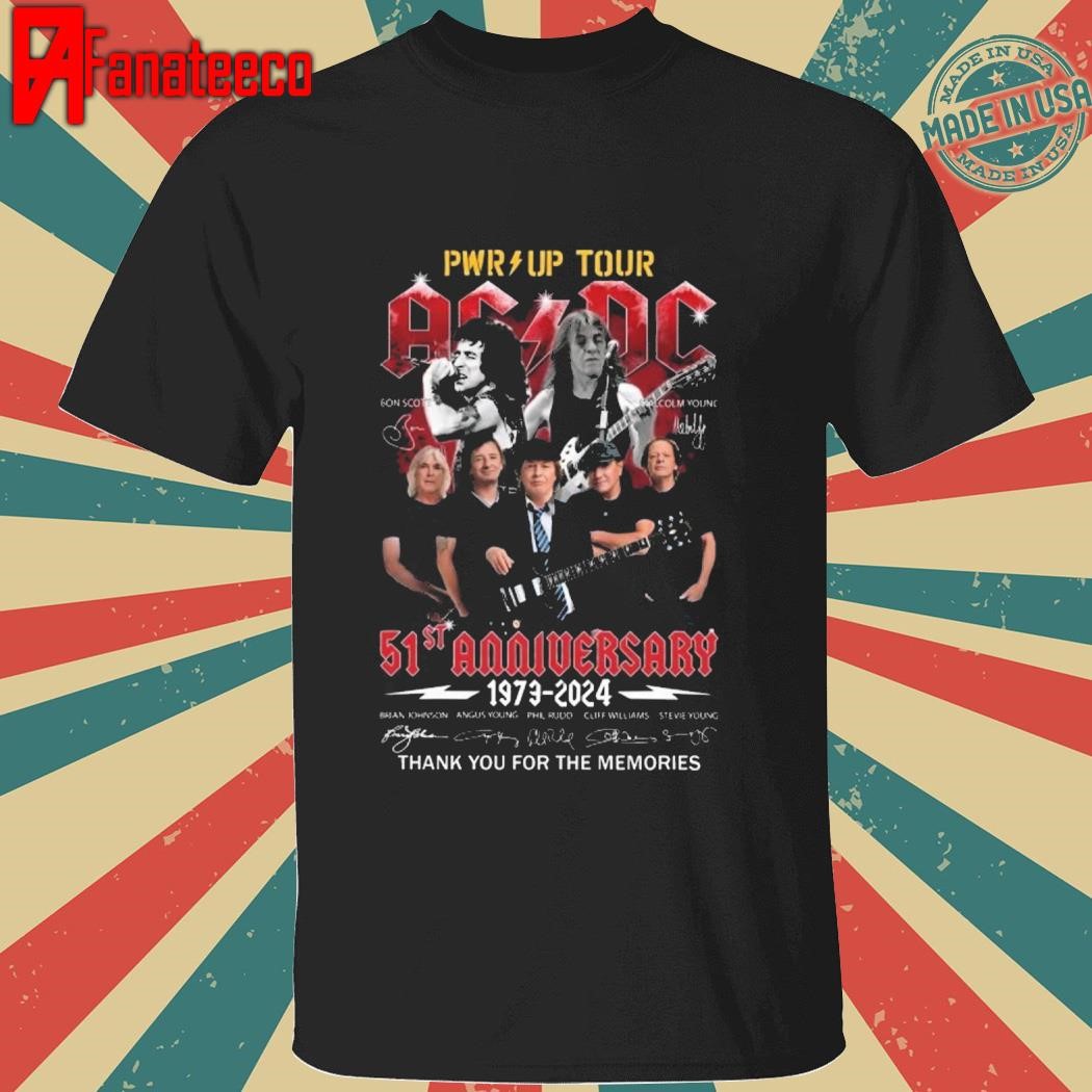 AcDc anniversary 51 year 1973 2024 thank you memories signatures shirt