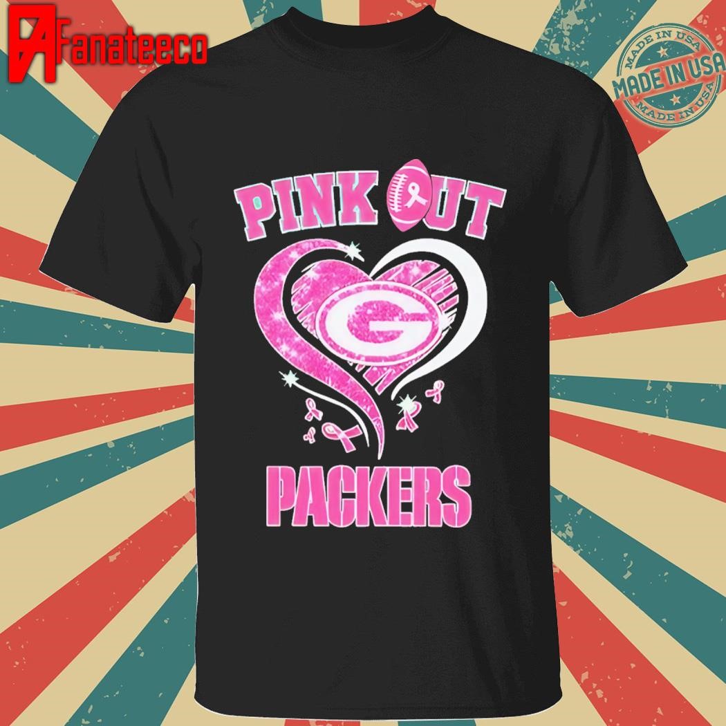 Best Green Bay Packers Heart Pink Out Packers Breast Cancer Awareness 2024 Shirt