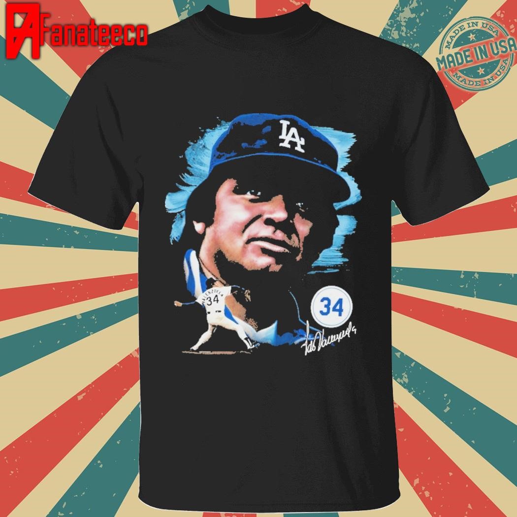 Best Men's Fernando Valenzuela Black Los Angeles Dodgers Portrait T-Shirt