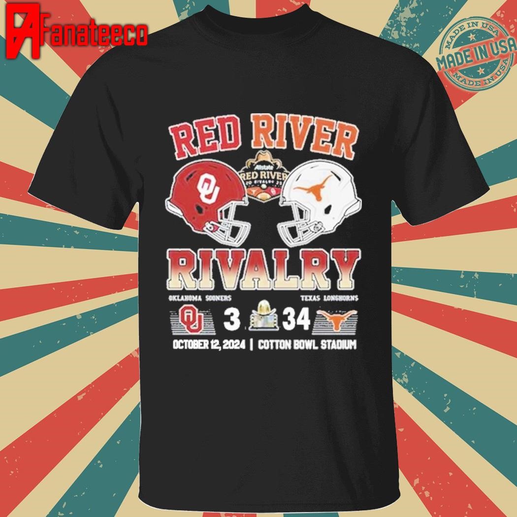 Best Texas Longhorns 2024 Red River Rivalry Victory 34-3 Sooners Helmet Score Shirt