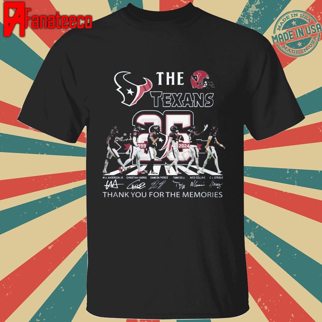 Houston Texans 25th Anniversary 1999-2024 Thank You For The Memories signatures T-Shirt