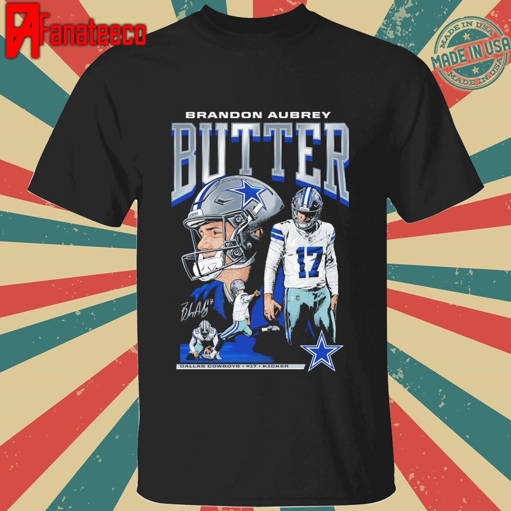 Nice Brandon Aubrey Navy Dallas Cowboys Graphic signature T-Shirt