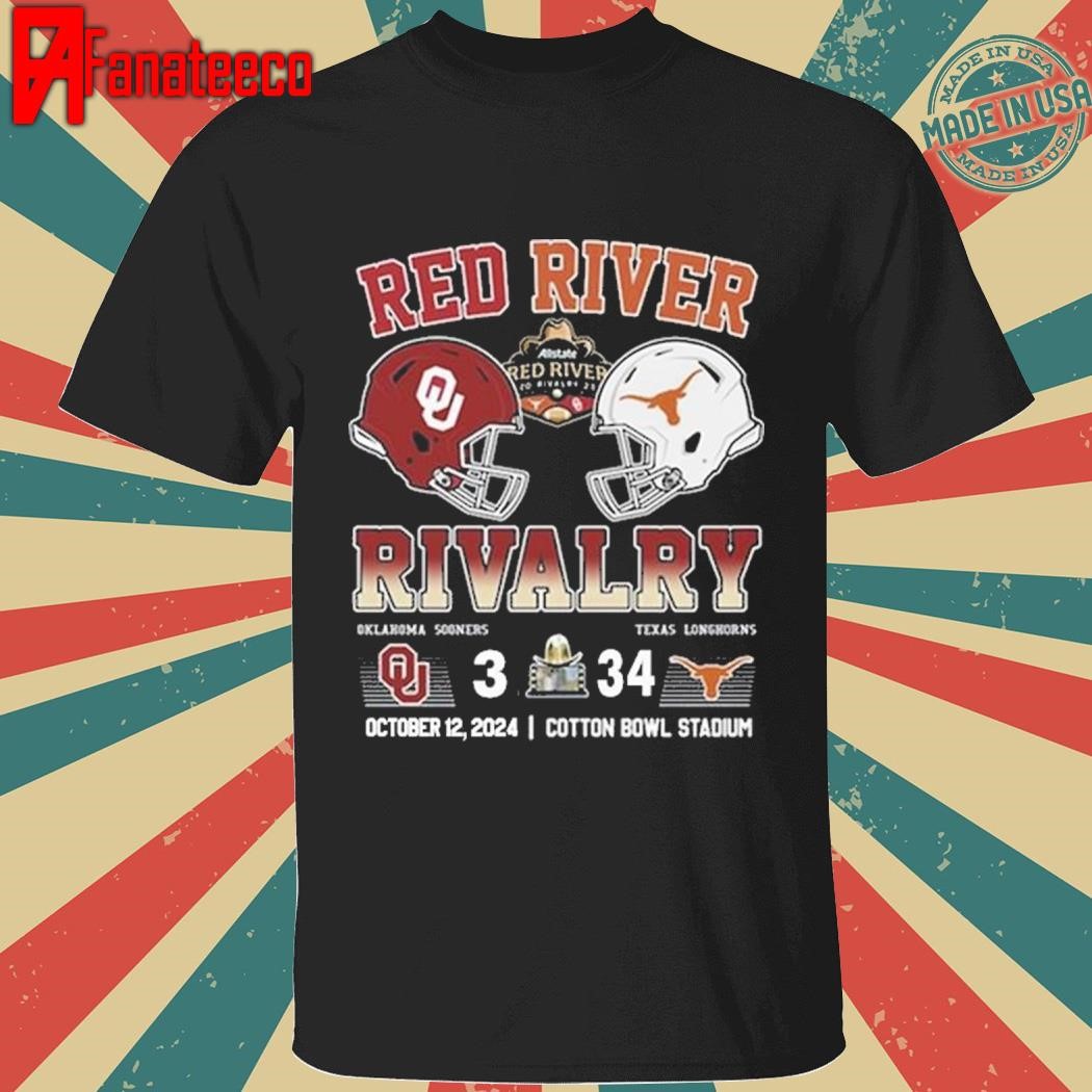 Nice Red River Rivalry Texas Longhorns 34 Oklahoma Sooners 3 October 12, 2024 Cotton Bowl Stadium T-Shirt