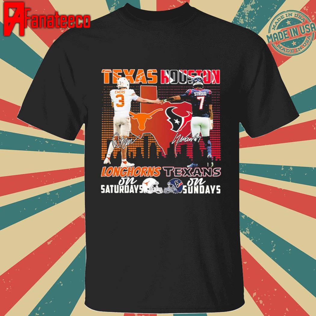 Premium Quinn Ewers and CJ Stroud Texas Longhorns on Saturdays Houston Texans on Sundays signatures shirt