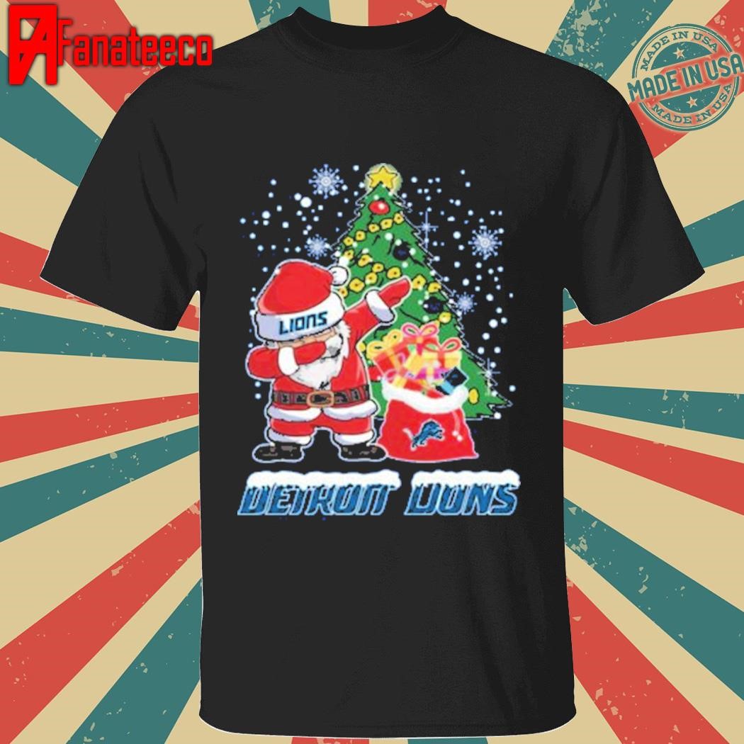 Santa Dabbing Detroit Lions Christmas Ladies Boyfriend Shirt