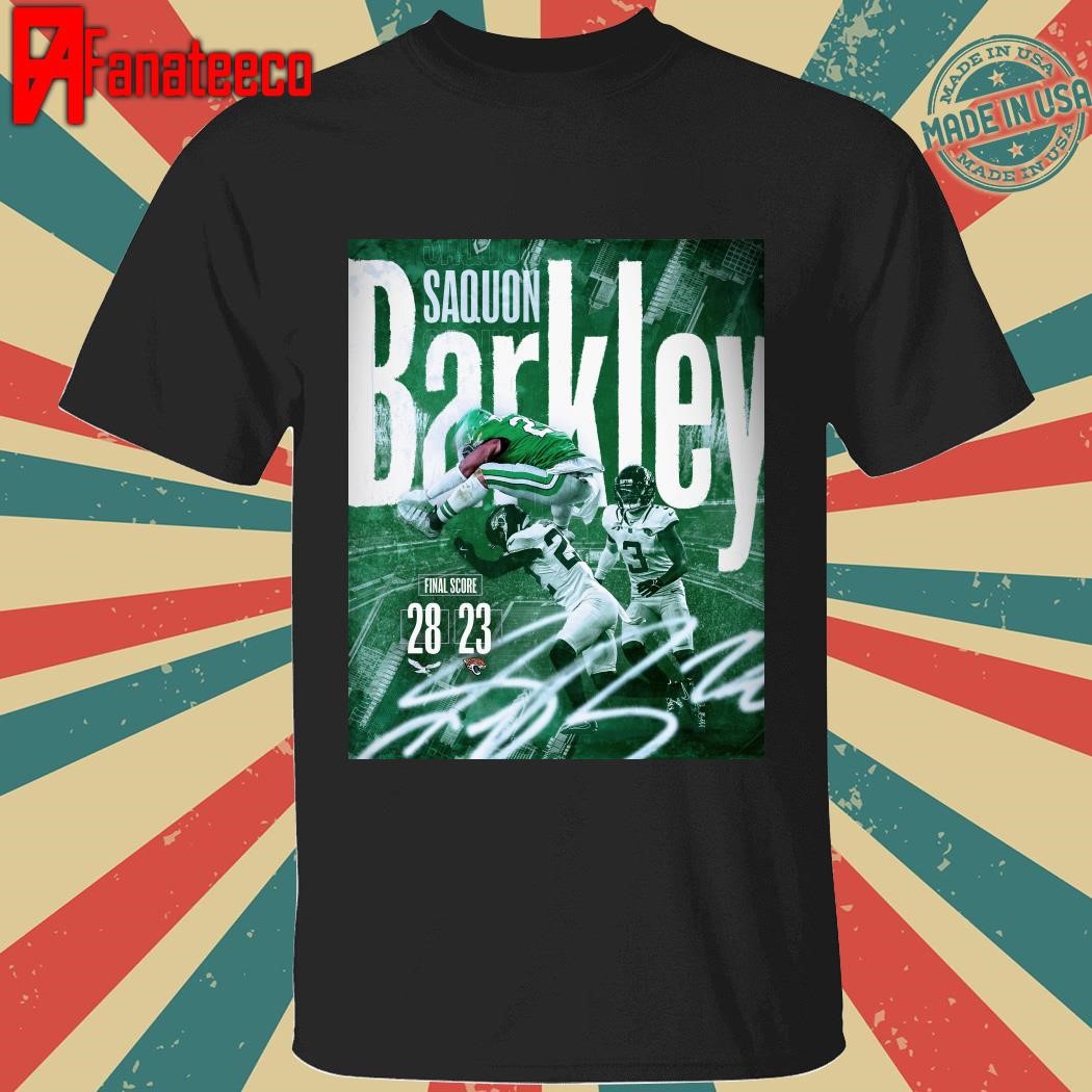 Saquon Barkley Eagles reverse hurdle shirt