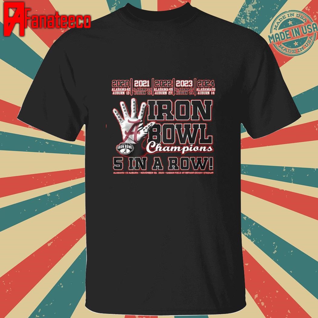 Alabama Crimson Tide Iron Bowl Champions 5 In A Row 2024 T-Shirt