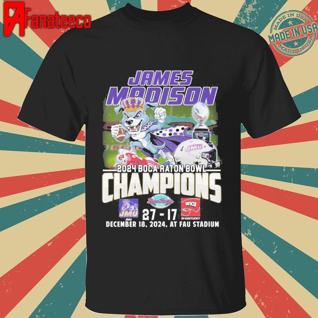 James Madison Dukes 2024 Boca Raton Bowl Champions Fan Celebration T-Shirt