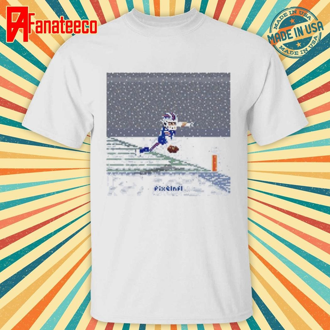 Josh Allen Flying Touchdown Snow Pixel Shirt