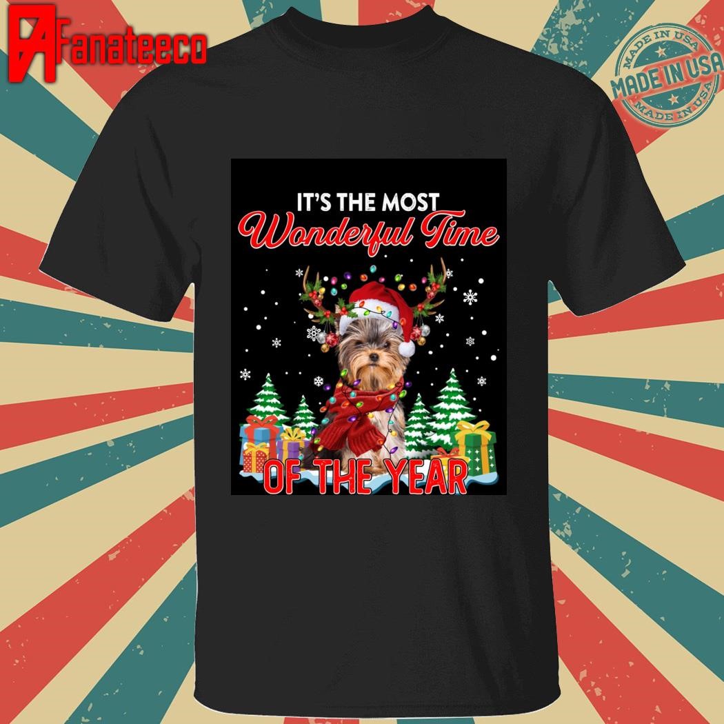 Yorkie Christmas Santa Lights Its The Most Wonderful Time Great shirt