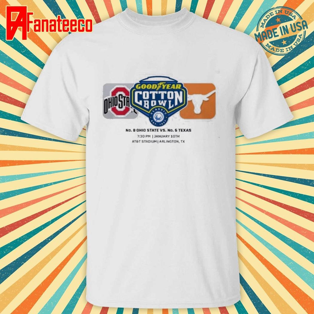 2025 Goodyear Cotton Bowl Ohio State Buckeyes Vs Texas Longhorns Matchup Championship College Football Semifinal Match Logo shirt